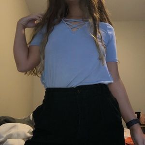 criss cross blue tee